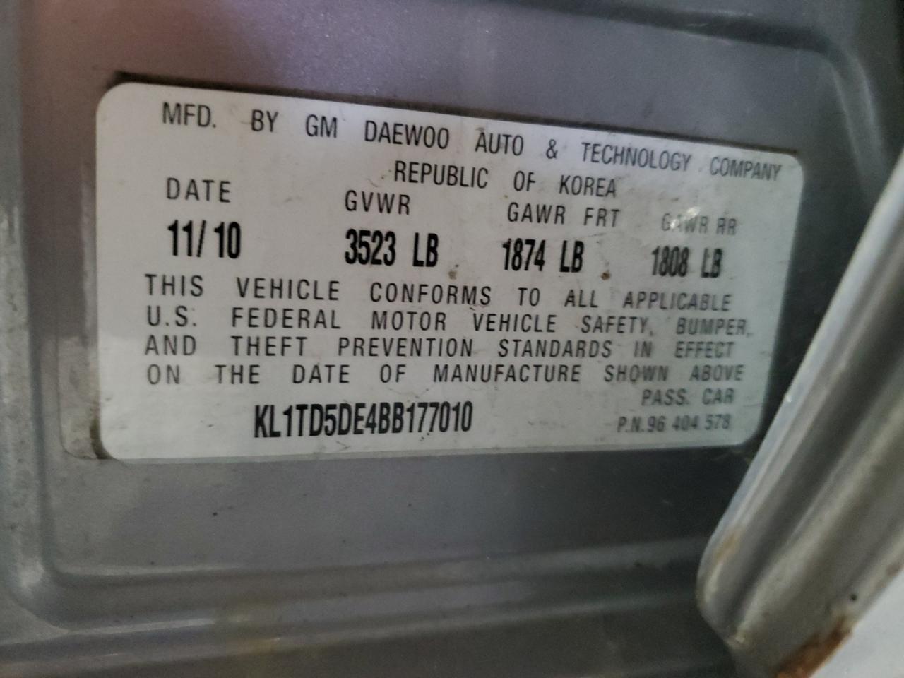 2011 Chevrolet Aveo Ls VIN: KL1TD5DE4BB177010 Lot: 93098825