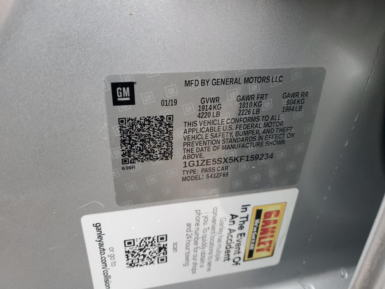2019 Chevrolet Malibu Premier VIN: 1G1ZE5SX5KF159234 Lot: 92534085