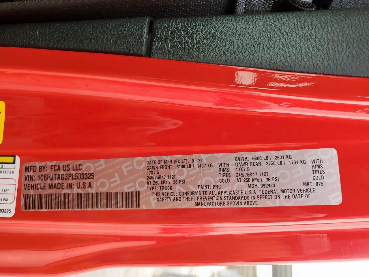 2023 Jeep Gladiator Sport VIN: 1C6HJTAG3PL503325 Lot: 91350625