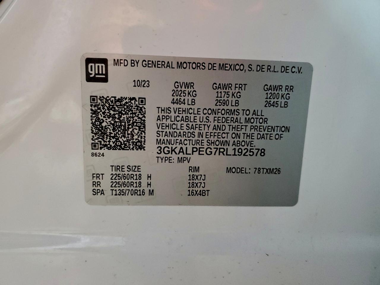 2024 GMC Terrain Slt VIN: 3GKALPEG7RL192578 Lot: 93733435