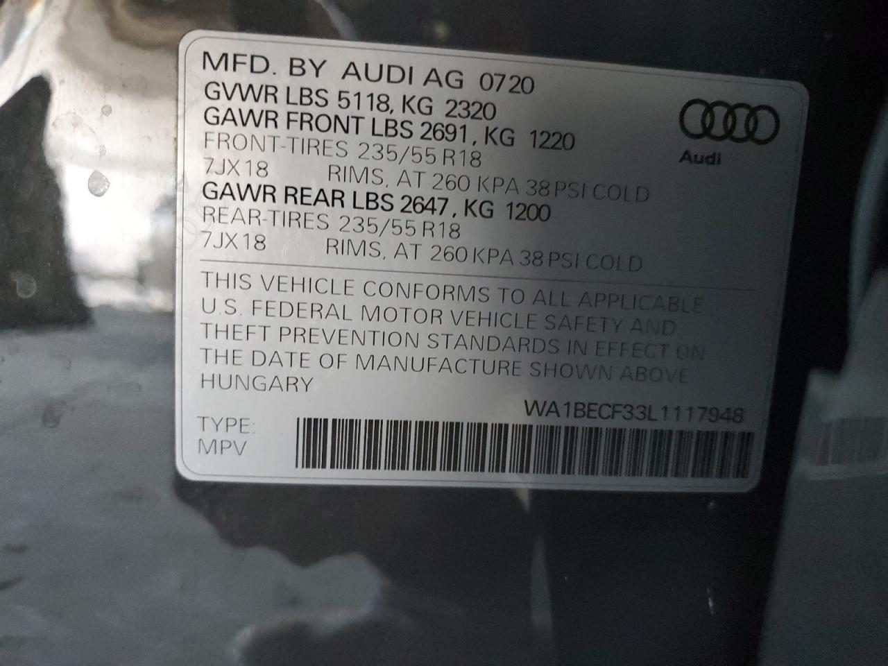 2020 Audi Q3 Premium Plus VIN: WA1BECF33L1117948 Lot: 92035885