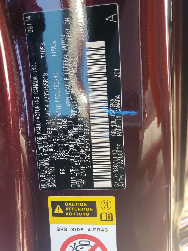 2015 Lexus Rx 350 VIN: 2T2ZK1BA5FC169342 Lot: 92506155