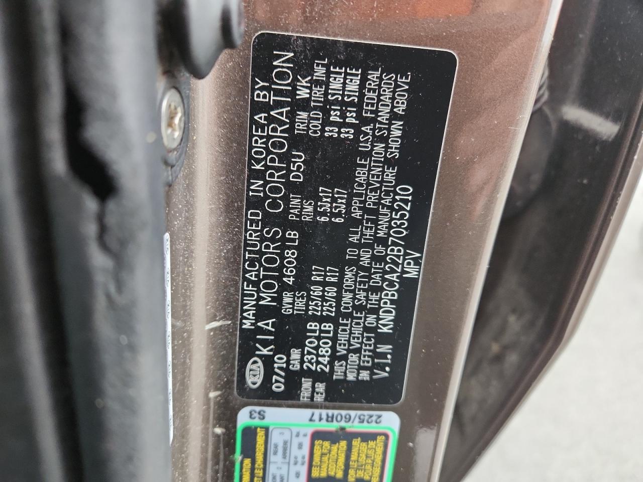 2011 Kia Sportage Lx VIN: KNDPBCA22B7035210 Lot: 91648975