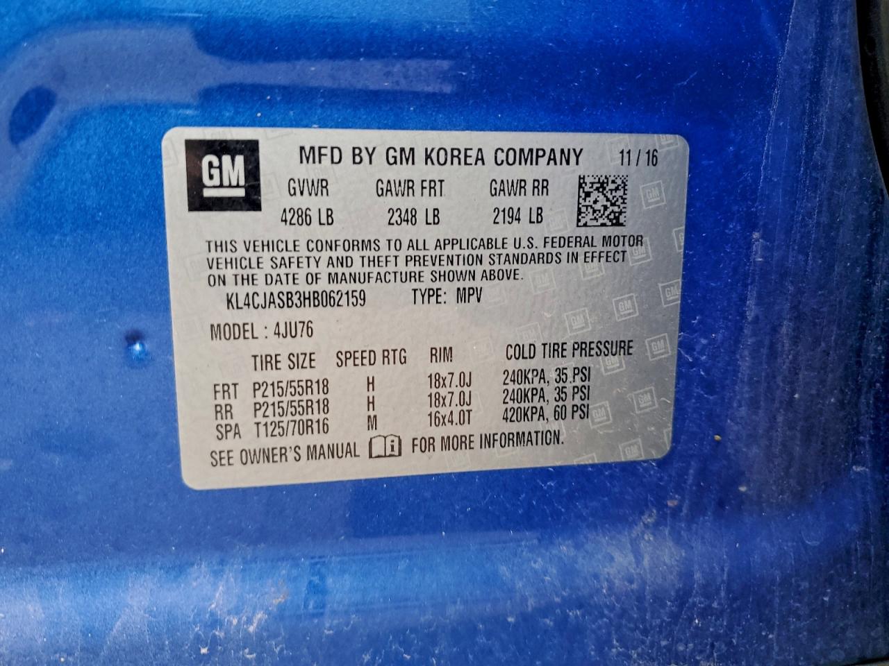 2017 Buick Encore Preferred VIN: KL4CJASB3HB062159 Lot: 94254725