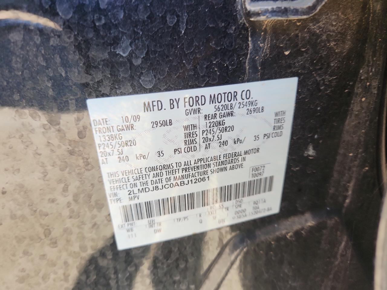 2010 Lincoln Mkx VIN: 2LMDJ8JC0ABJ12061 Lot: 91820515