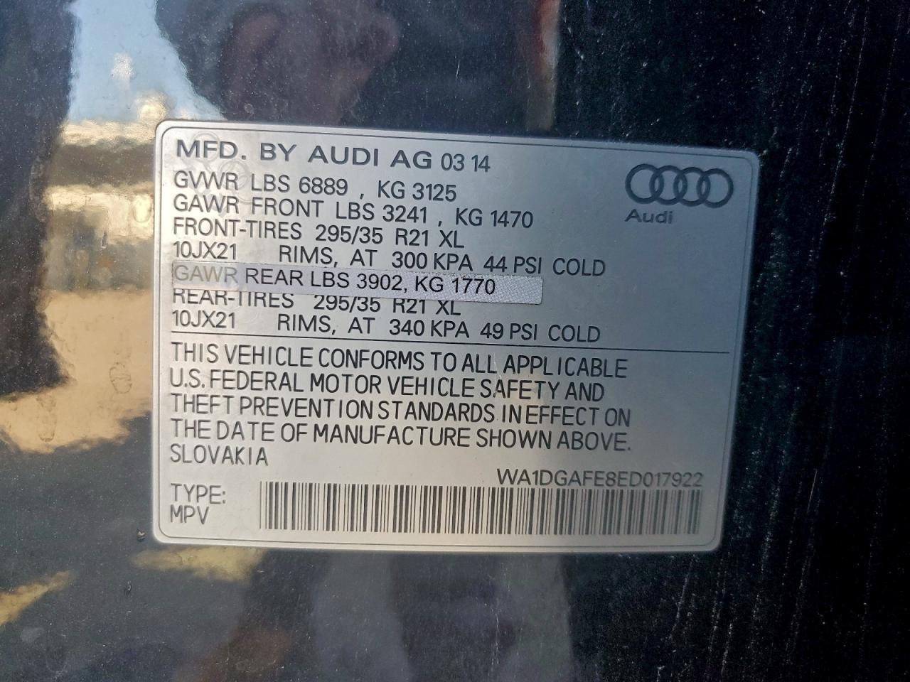 2014 Audi Q7 Prestige VIN: WA1DGAFE8ED017922 Lot: 94407075