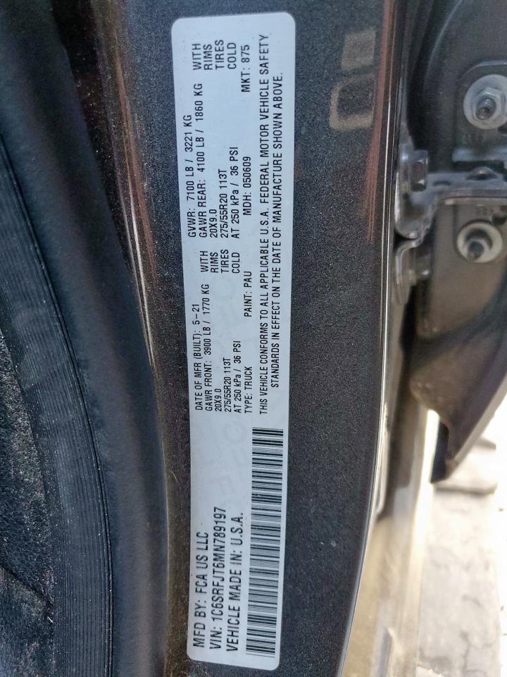 2021 Ram 1500 Laramie VIN: 1C6SRFJT6MN789197 Lot: 90793555