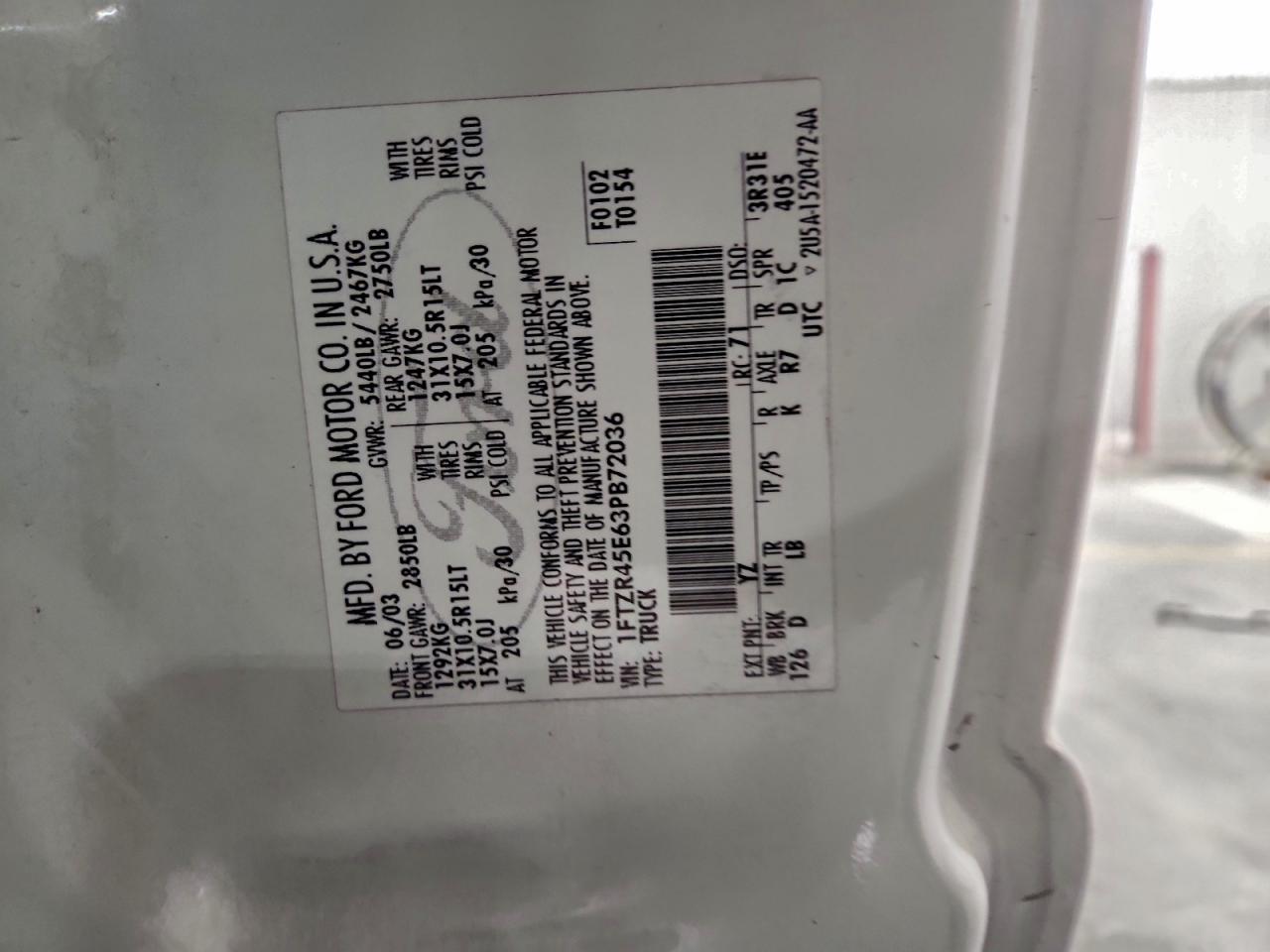 2003 Ford Ranger Super Cab VIN: 1FTZR45E63PB72036 Lot: 93955715