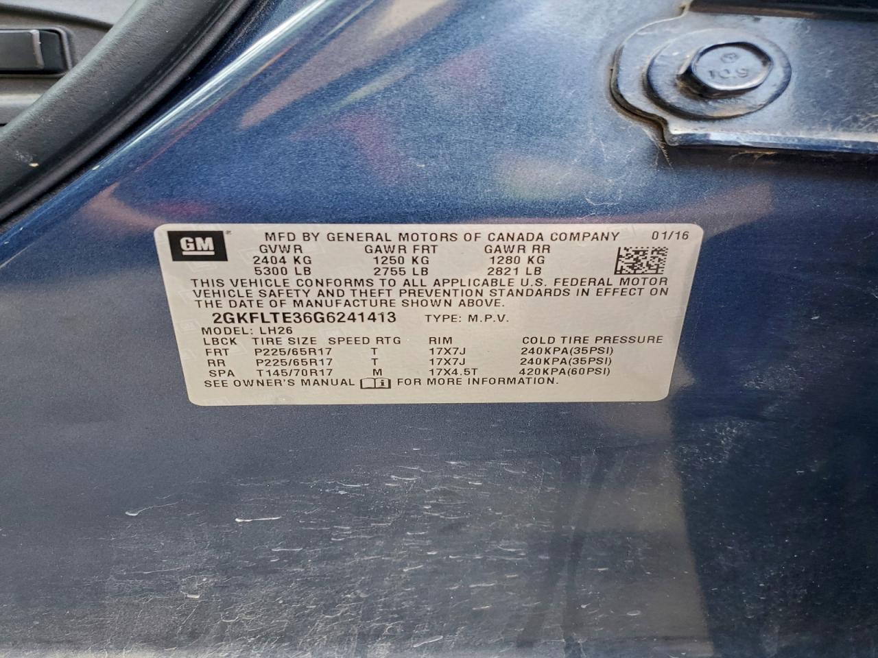 2016 GMC Terrain Sle VIN: 2GKFLTE36G6241413 Lot: 93753945