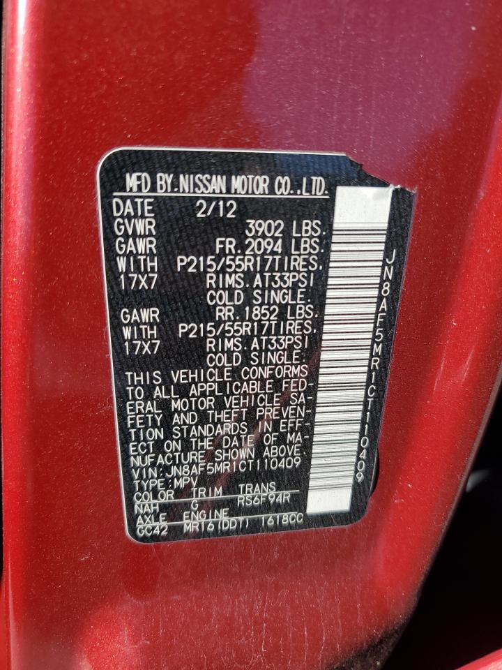 2012 Nissan Juke S VIN: JN8AF5MR1CT110409 Lot: 92015095