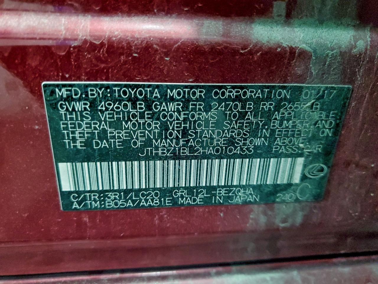 2017 Lexus Gs 350 Base VIN: JTHBZ1BL2HA010433 Lot: 94267625