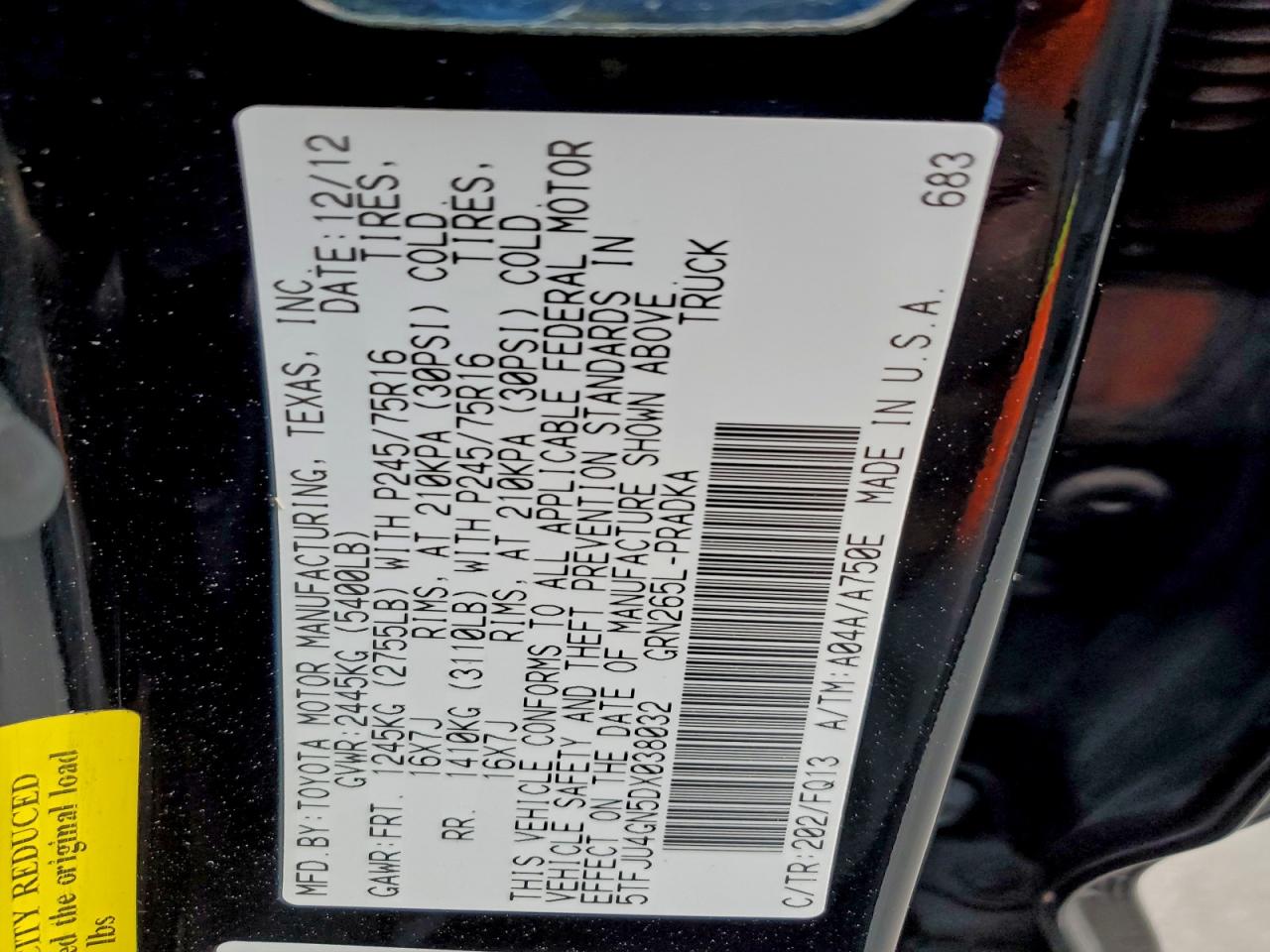 2013 Toyota Tacoma Double Cab Prerunner VIN: 5TFJU4GN5DX038032 Lot: 89548055