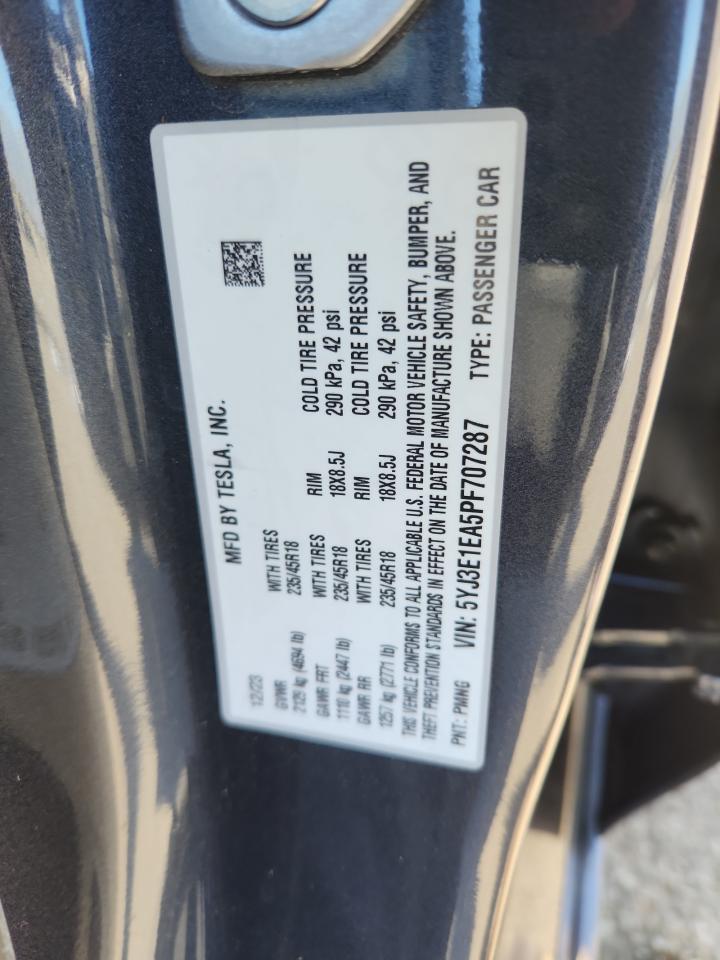 2023 Tesla Model 3 VIN: 5YJ3E1EA5PF707287 Lot: 90619345