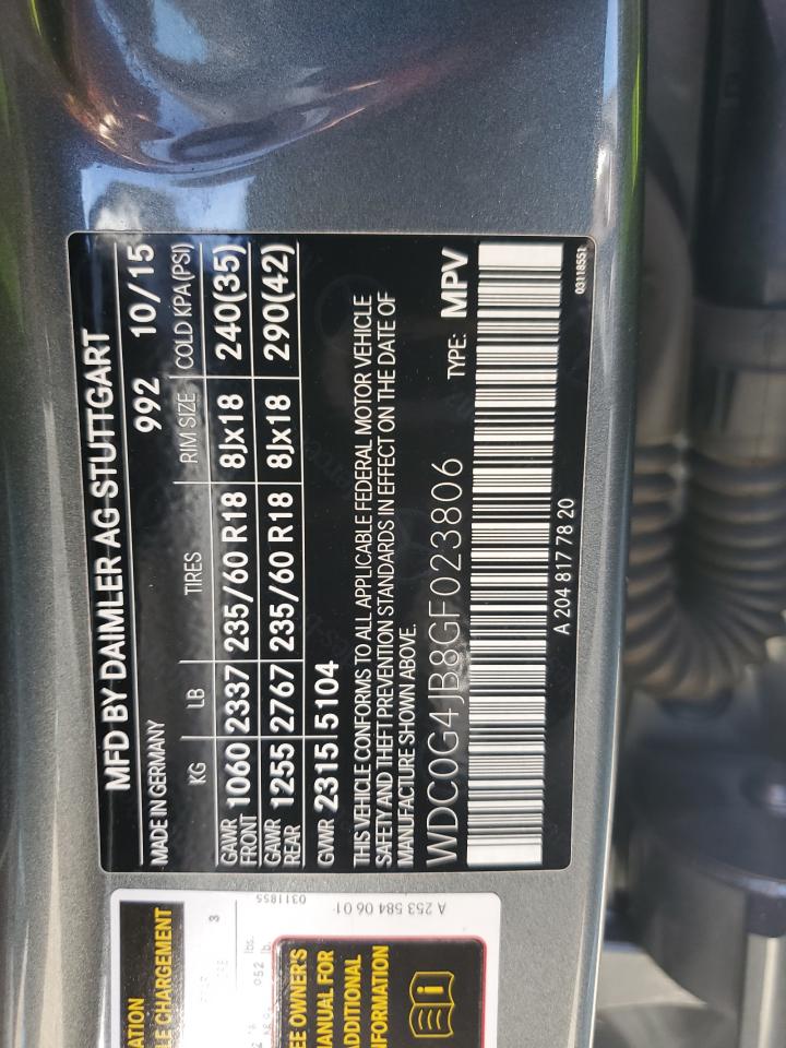 2016 Mercedes-Benz Glc 300 VIN: WDC0G4JB8GF023806 Lot: 90587095