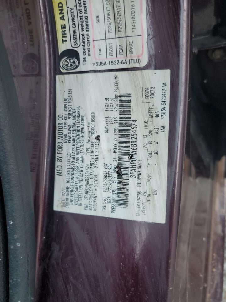 2011 Ford Fusion Se VIN: 3FAHP0HA6BR254574 Lot: 71767865