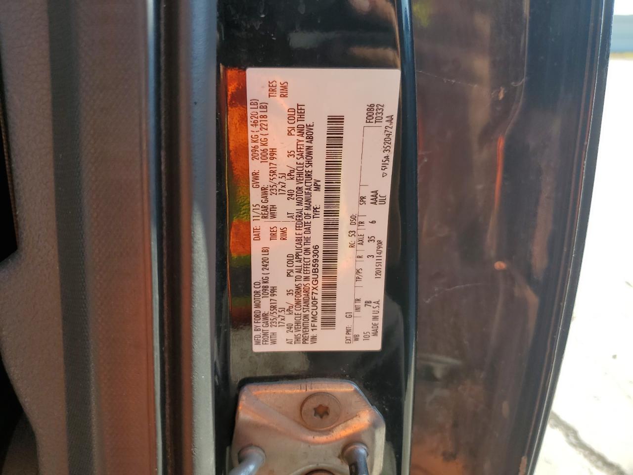 2016 Ford Escape S VIN: 1FMCU0F7XGUB59306 Lot: 91384845