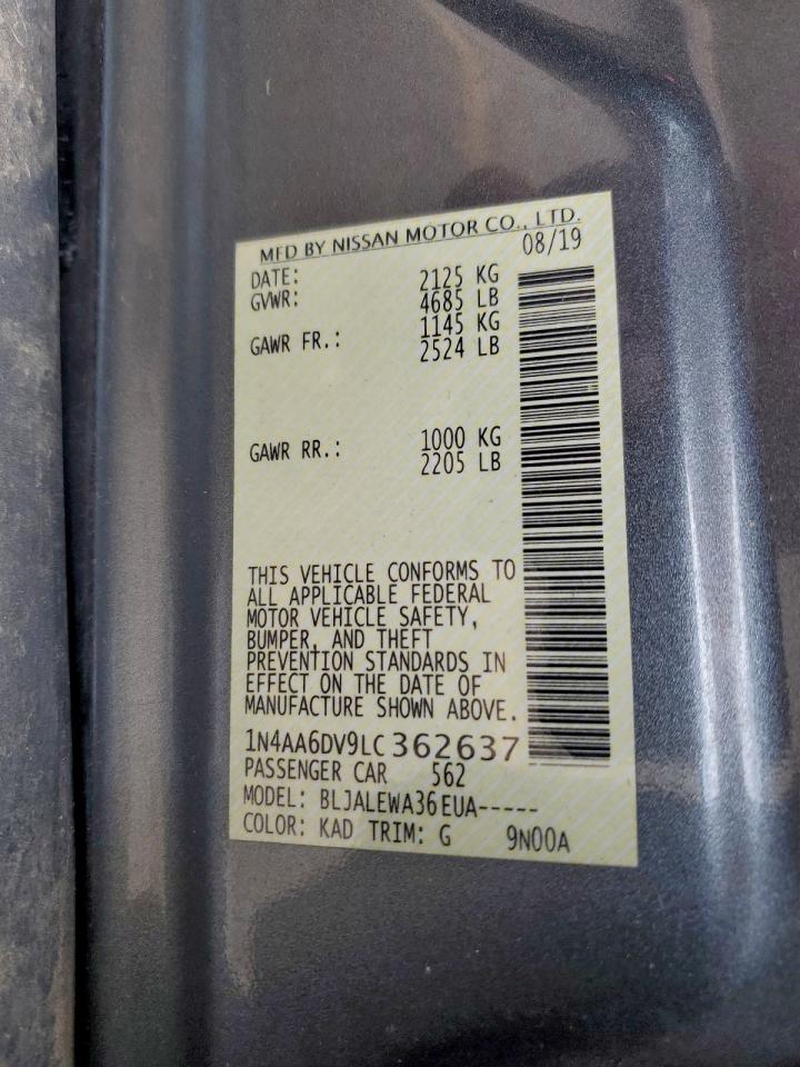 2020 Nissan Maxima Sl VIN: 1N4AA6DV9LC362637 Lot: 93720785