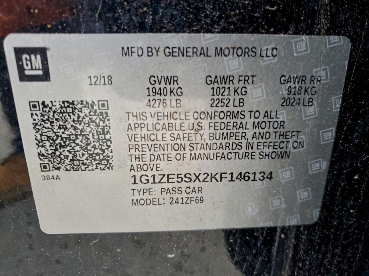 2019 Chevrolet Malibu Premier VIN: 1G1ZE5SX2KF146134 Lot: 93519185