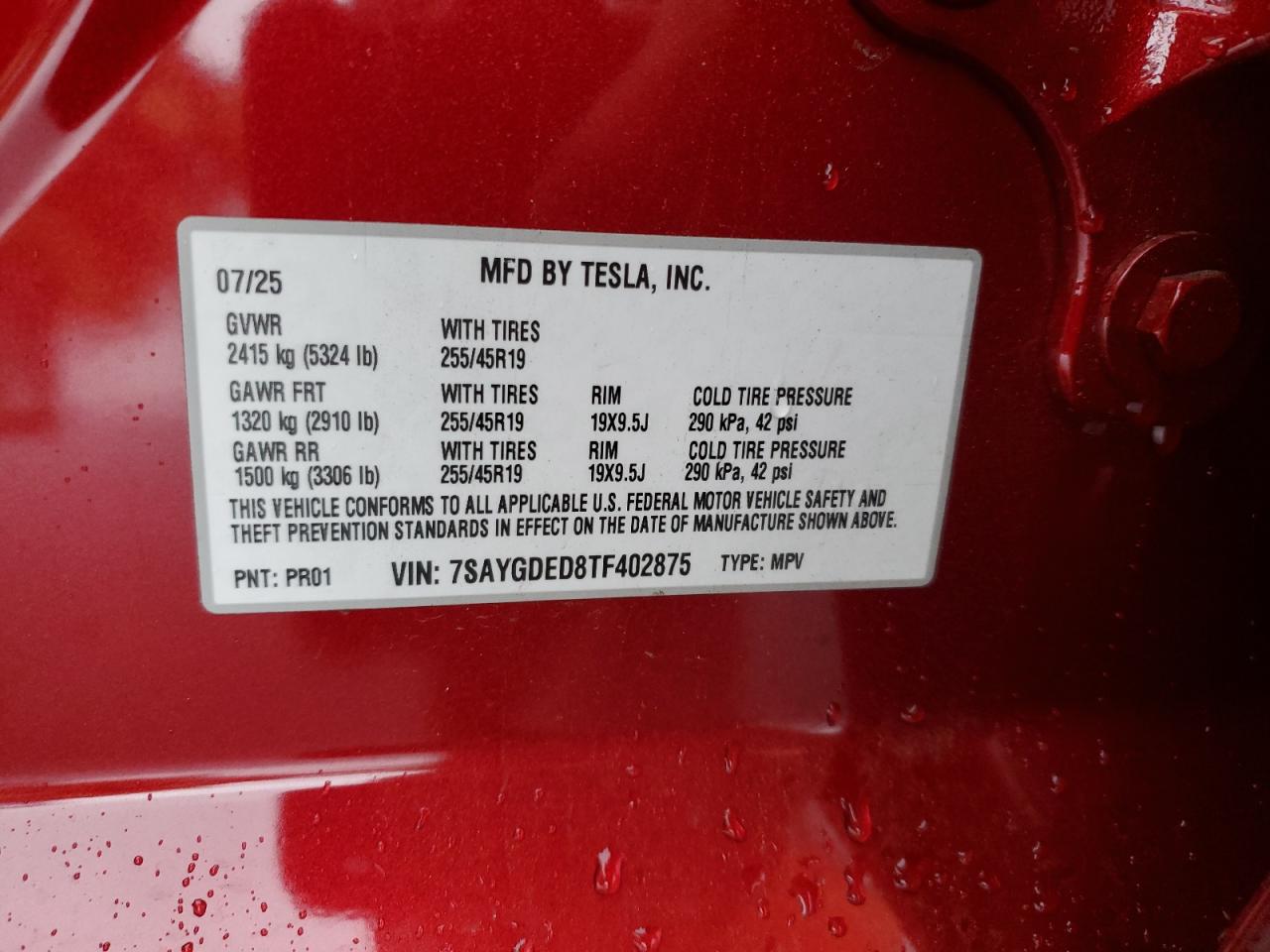 2026 Tesla Model Y VIN: 7SAYGDED8TF402875 Lot: 93021305