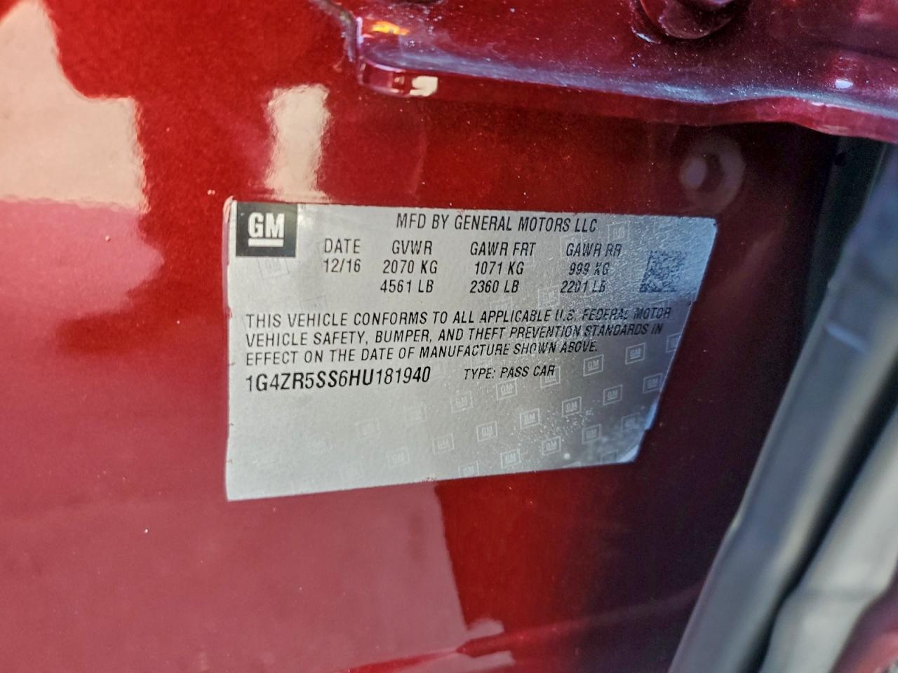 2017 Buick Lacrosse Premium VIN: 1G4ZR5SS6HU181940 Lot: 94281595