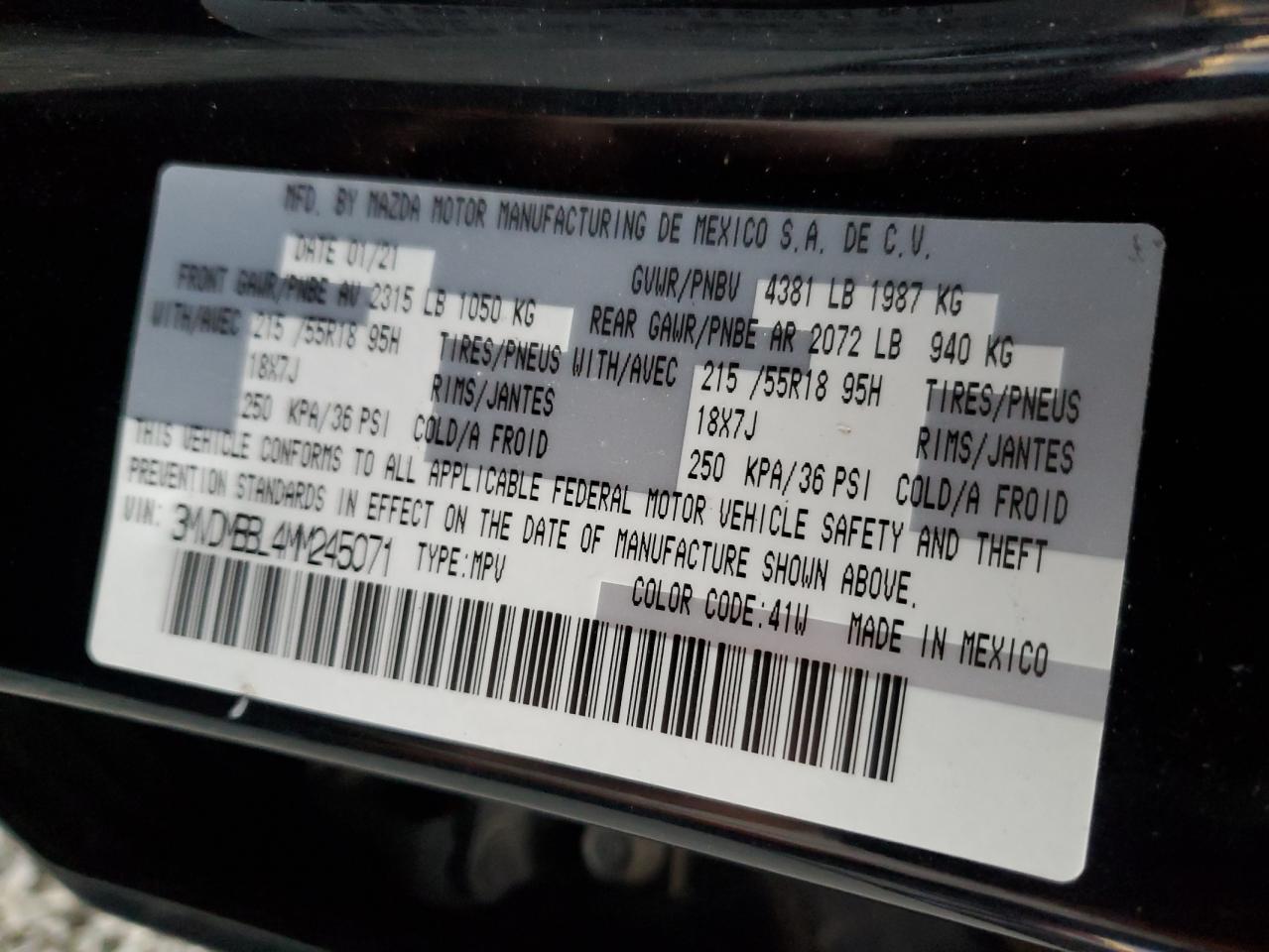 2021 Mazda Cx-30 Select VIN: 3MVDMBBL4MM245071 Lot: 93053235