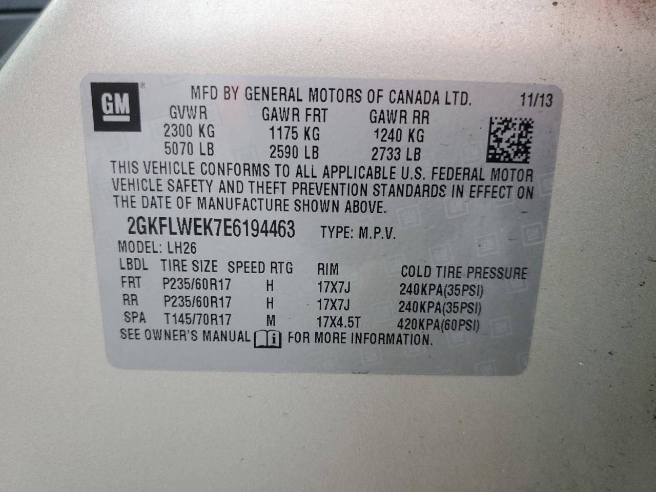 2014 GMC Terrain Sle VIN: 2GKFLWEK7E6194463 Lot: 91617825