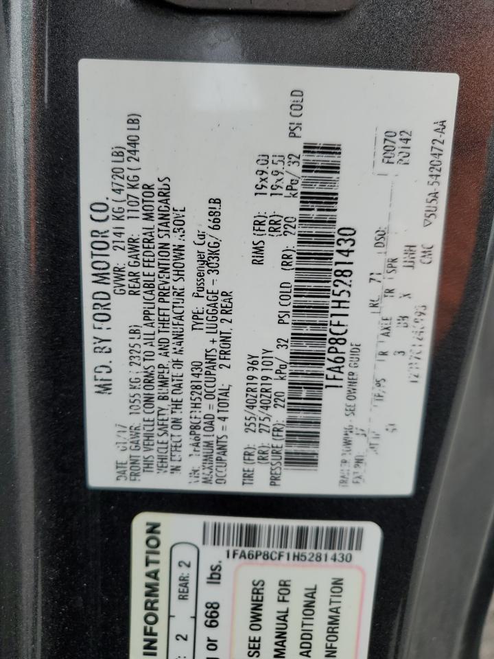 2017 Ford Mustang Gt VIN: 1FA6P8CF1H5281430 Lot: 91838205