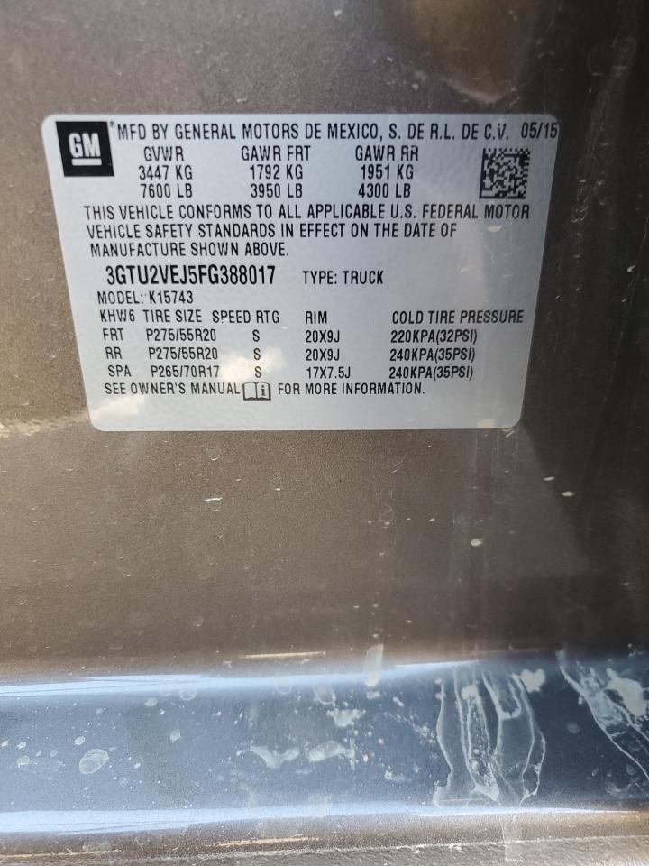 2015 GMC Sierra K1500 Slt VIN: 3GTU2VEJ5FG388017 Lot: 84964095