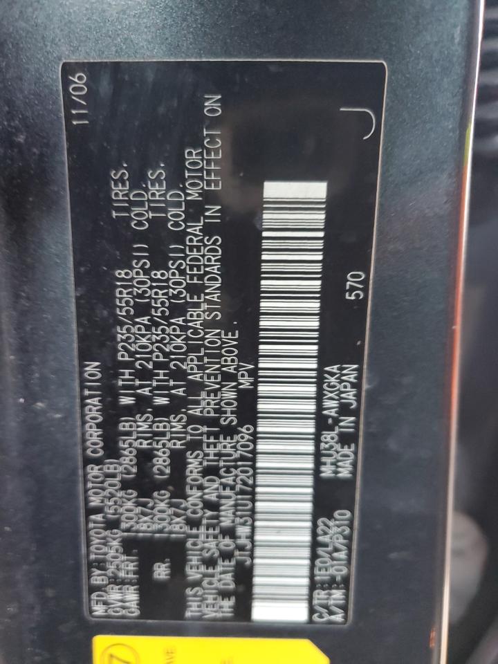 2007 Lexus Rx 400H VIN: JTJHW31U172017096 Lot: 91449215