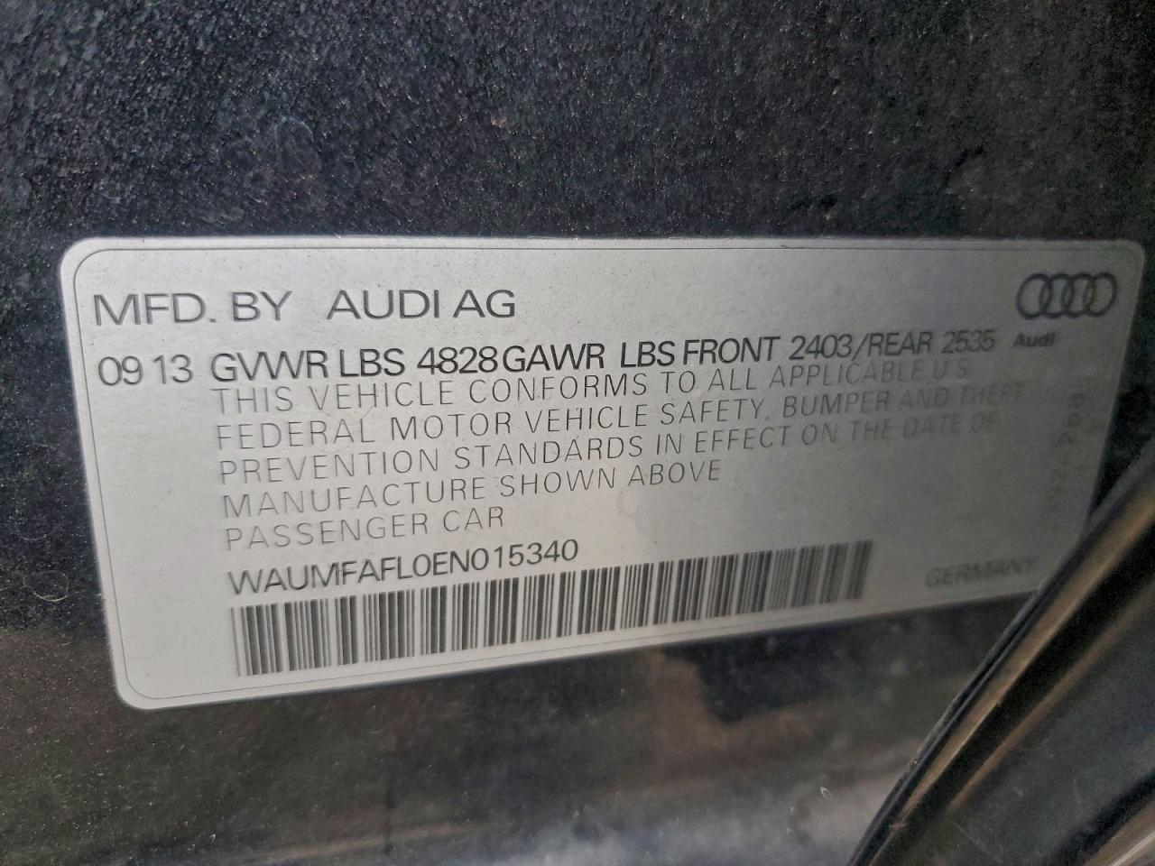 2014 Audi A4 Prestige VIN: WAUMFAFL0EN015340 Lot: 91676295