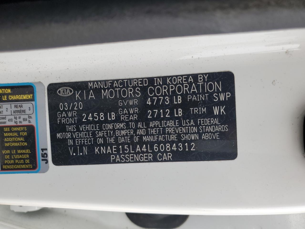 2020 Kia Stinger VIN: KNAE15LA4L6084312 Lot: 93287795