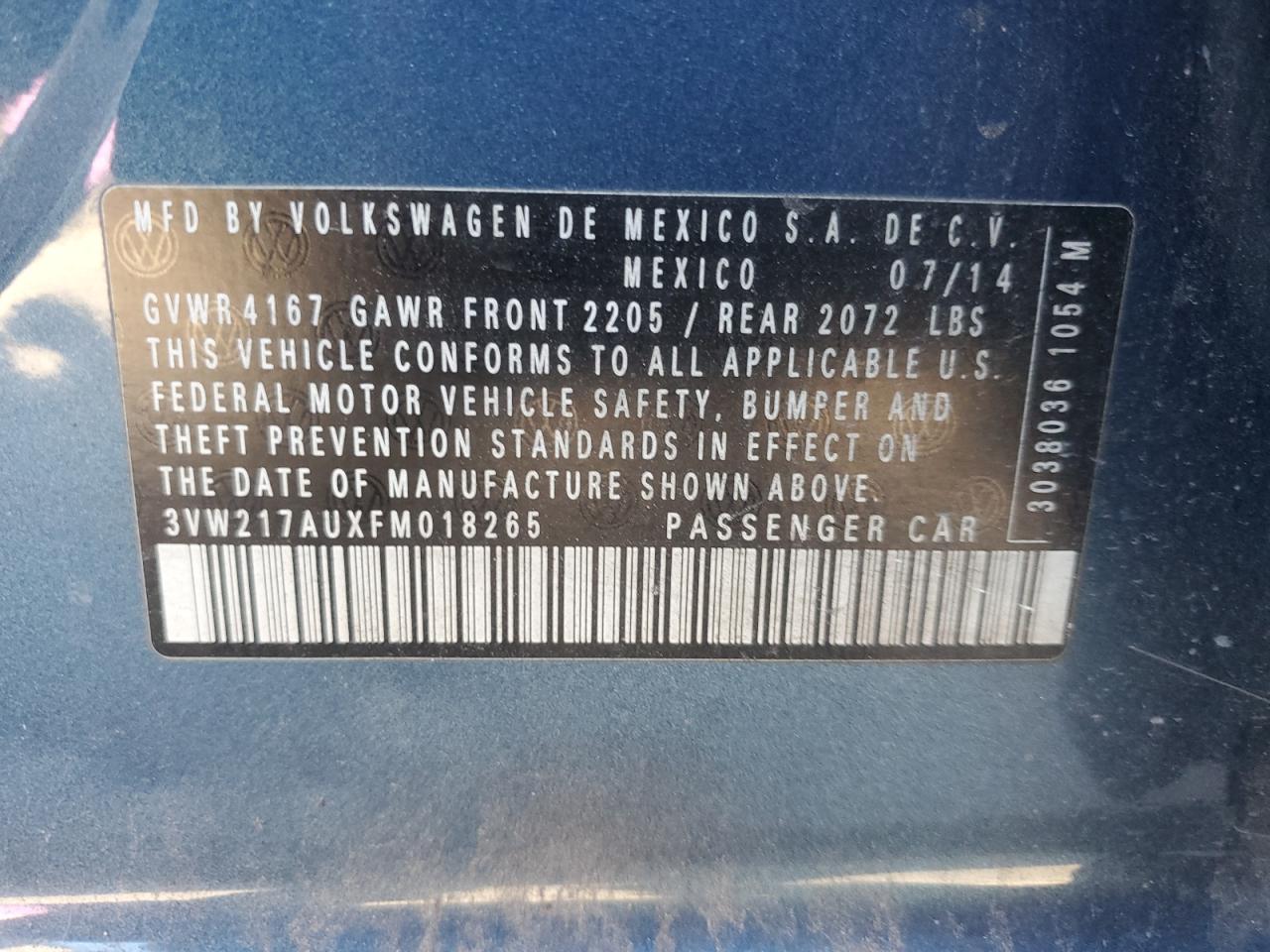2015 Volkswagen Golf VIN: 3VW217AUXFM018265 Lot: 92979975