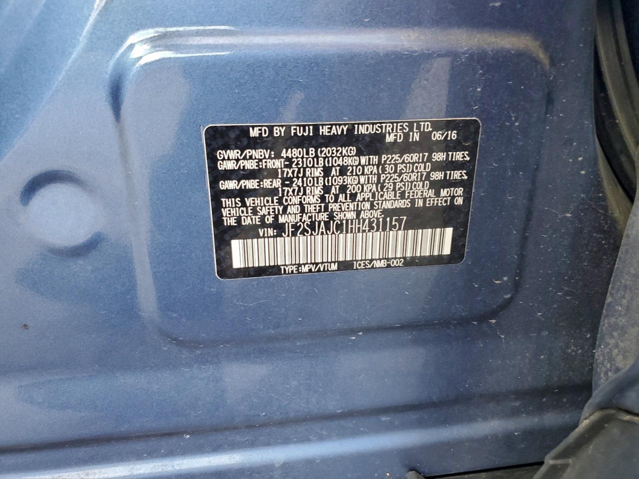 2017 Subaru Forester 2.5I Limited VIN: JF2SJAJC1HH431157 Lot: 93346605