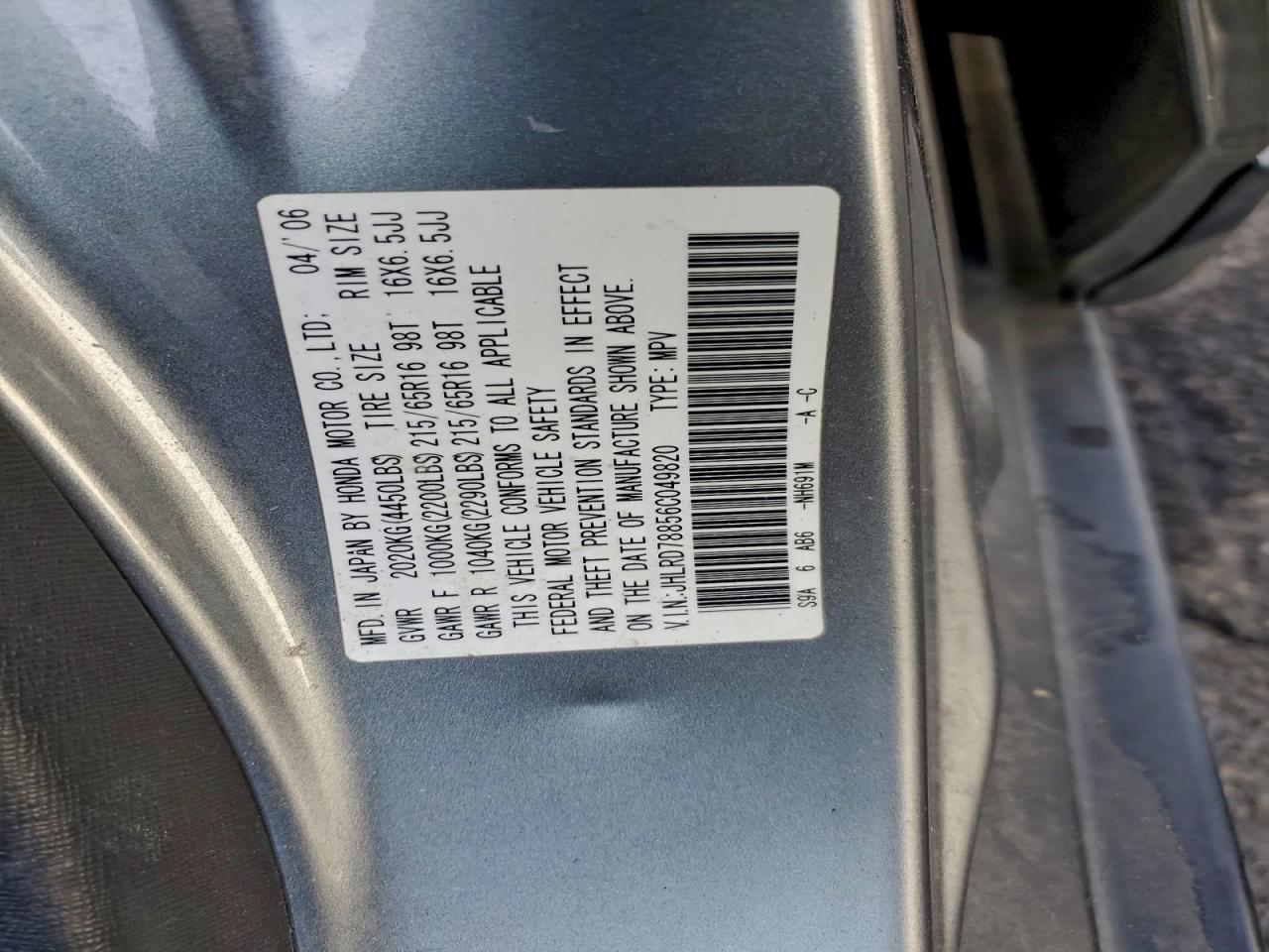 2006 Honda Cr-V Ex VIN: JHLRD78856C049820 Lot: 94455595