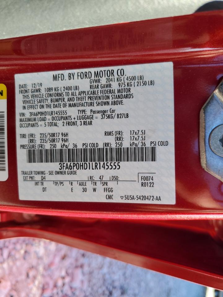 2020 Ford Fusion Se VIN: 3FA6P0HD1LR145555 Lot: 91612735