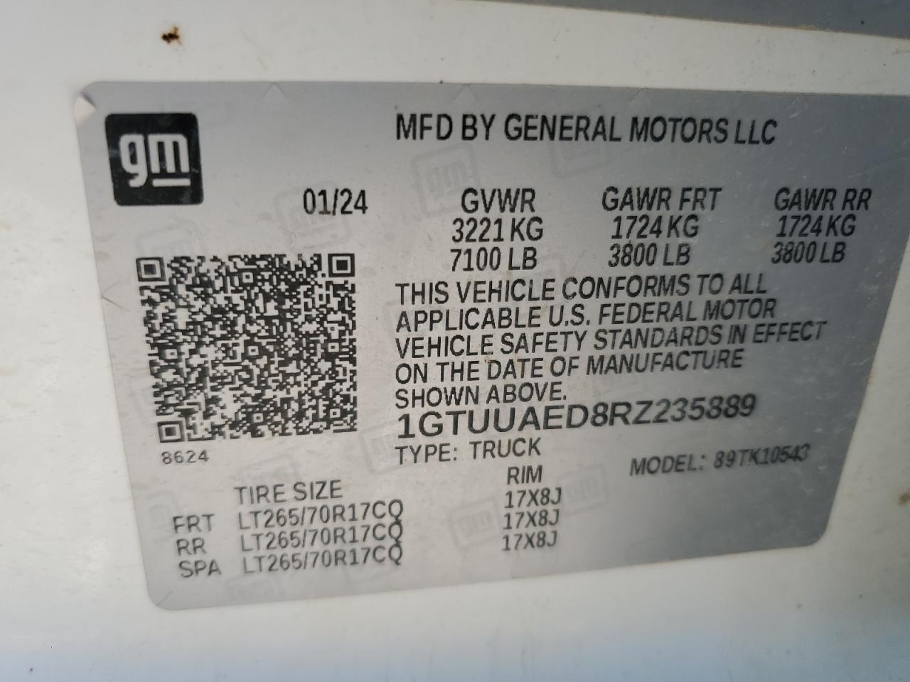 2024 GMC Sierra K1500 VIN: 1GTUUAED8RZ235889 Lot: 92400095