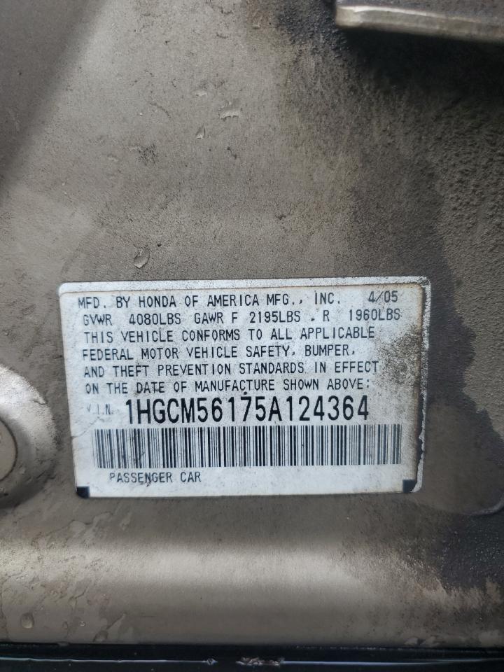 2005 Honda Accord Dx VIN: 1HGCM56175A124364 Lot: 93252525