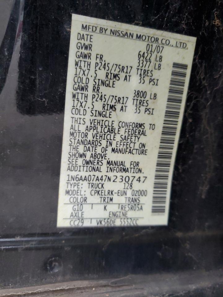 2007 Nissan Titan Xe VIN: 1N6AA07A47N230747 Lot: 93057165