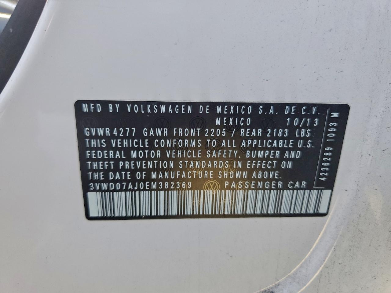 2014 Volkswagen Jetta Se VIN: 3VWD07AJ0EM382369 Lot: 93997165