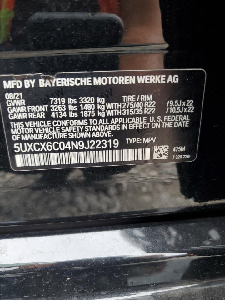 2022 BMW X7 M50I VIN: 5UXCX6C04N9J22319 Lot: 93758605