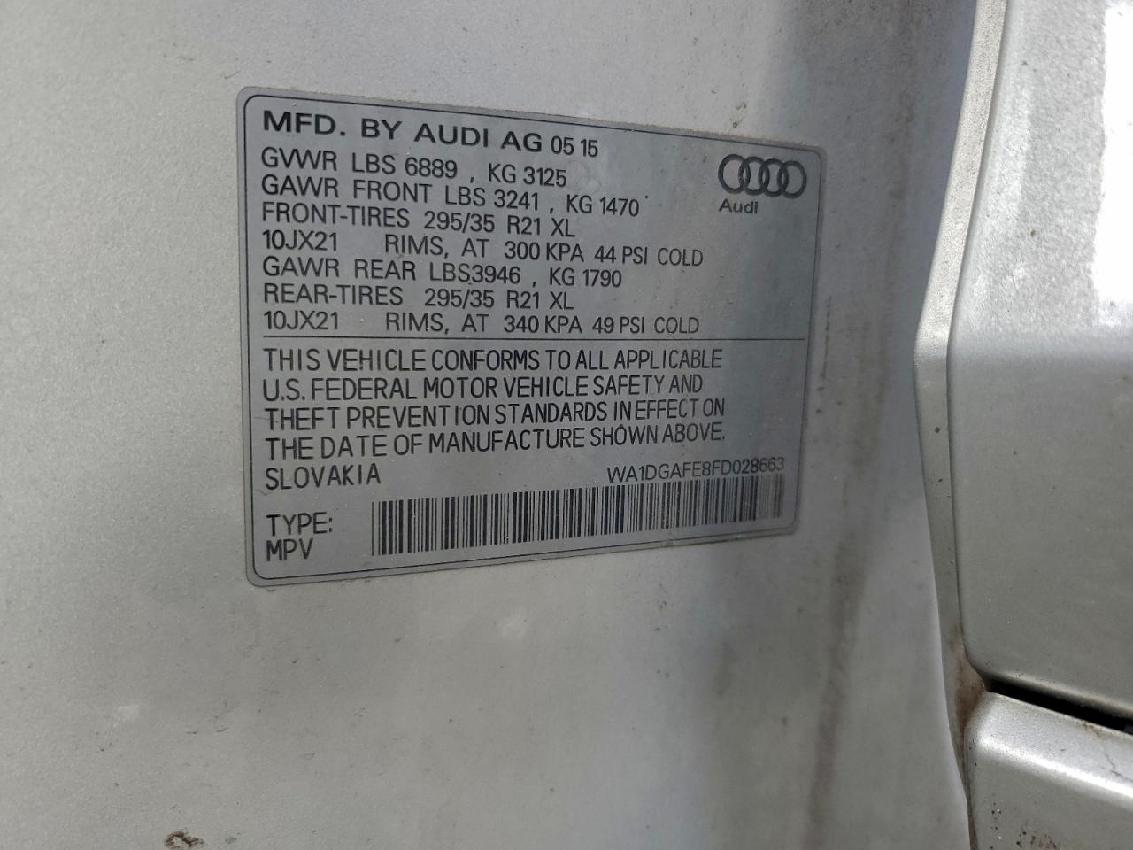 2015 Audi Q7 Prestige VIN: WA1DGAFE8FD028663 Lot: 93080945