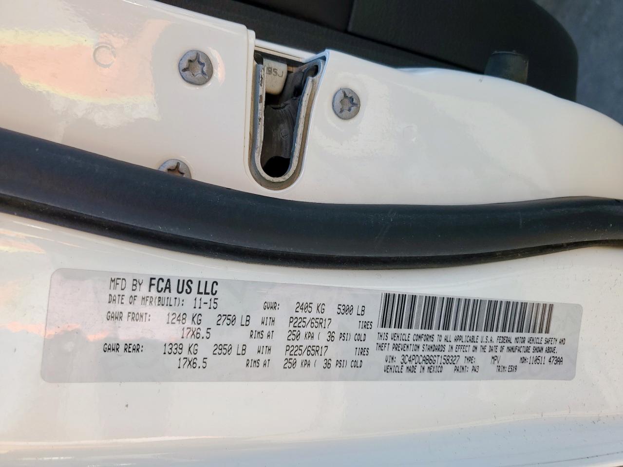 2016 Dodge Journey Se VIN: 3C4PDCAB6GT158327 Lot: 92108105