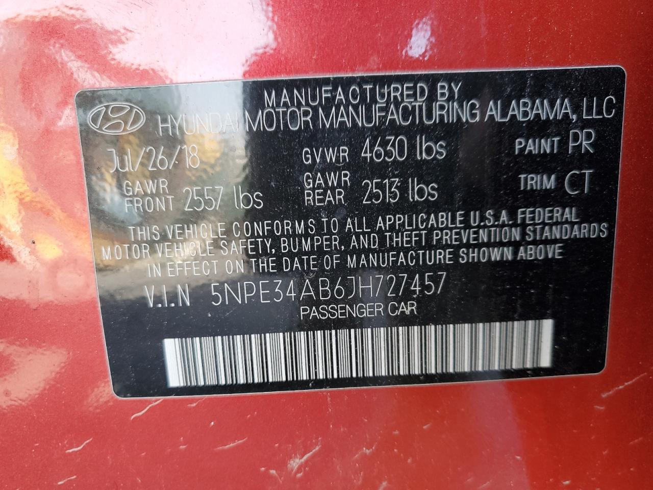 2018 Hyundai Sonata Sport VIN: 5NPE34AB6JH727457 Lot: 85085245