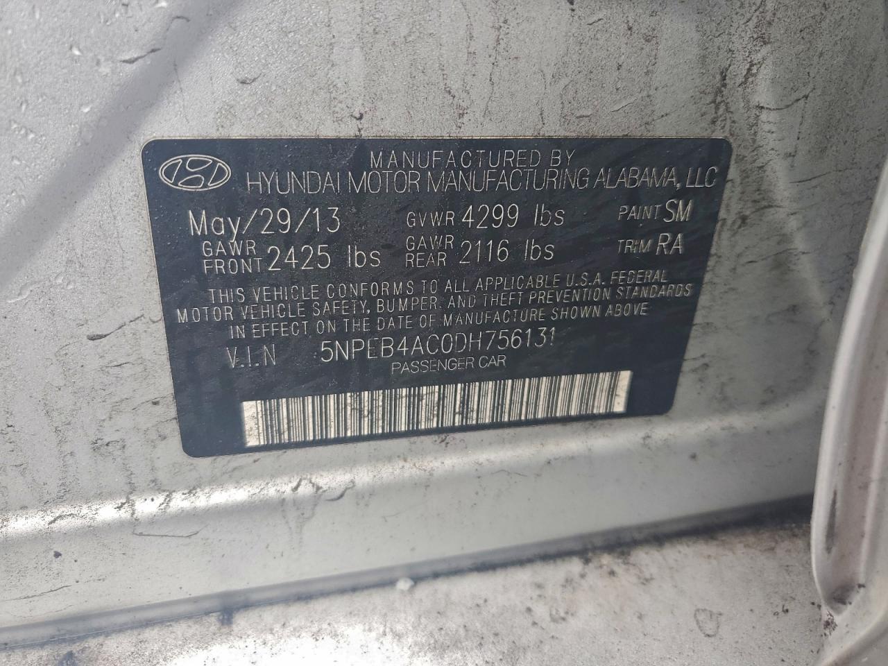 2013 Hyundai Sonata Gls VIN: 5NPEB4AC0DH756131 Lot: 94437935