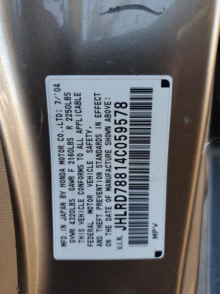 2004 Honda Cr-V Ex VIN: JHLRD78814C059578 Lot: 92529425