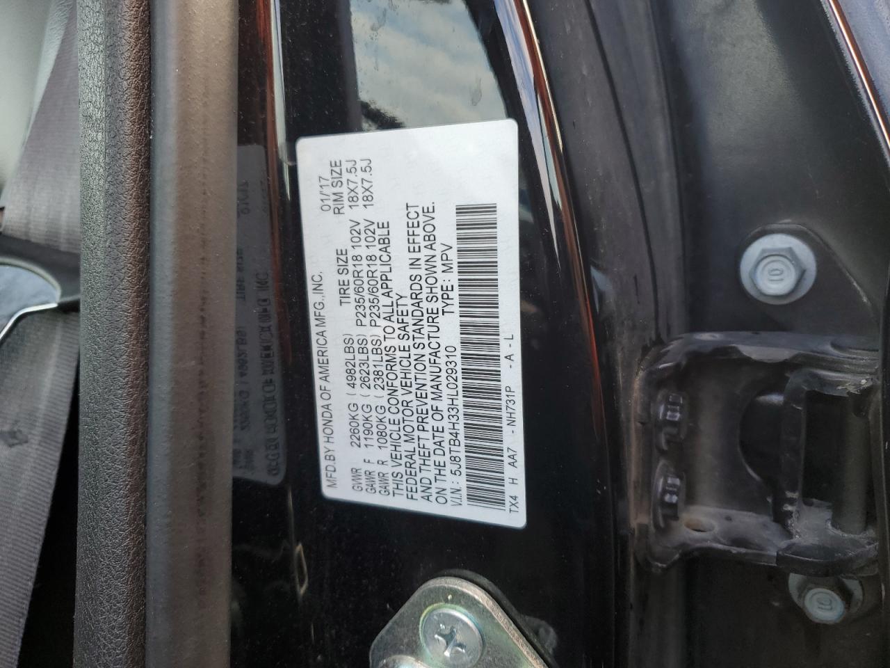 2017 Acura Rdx VIN: 5J8TB4H33HL029310 Lot: 92167525