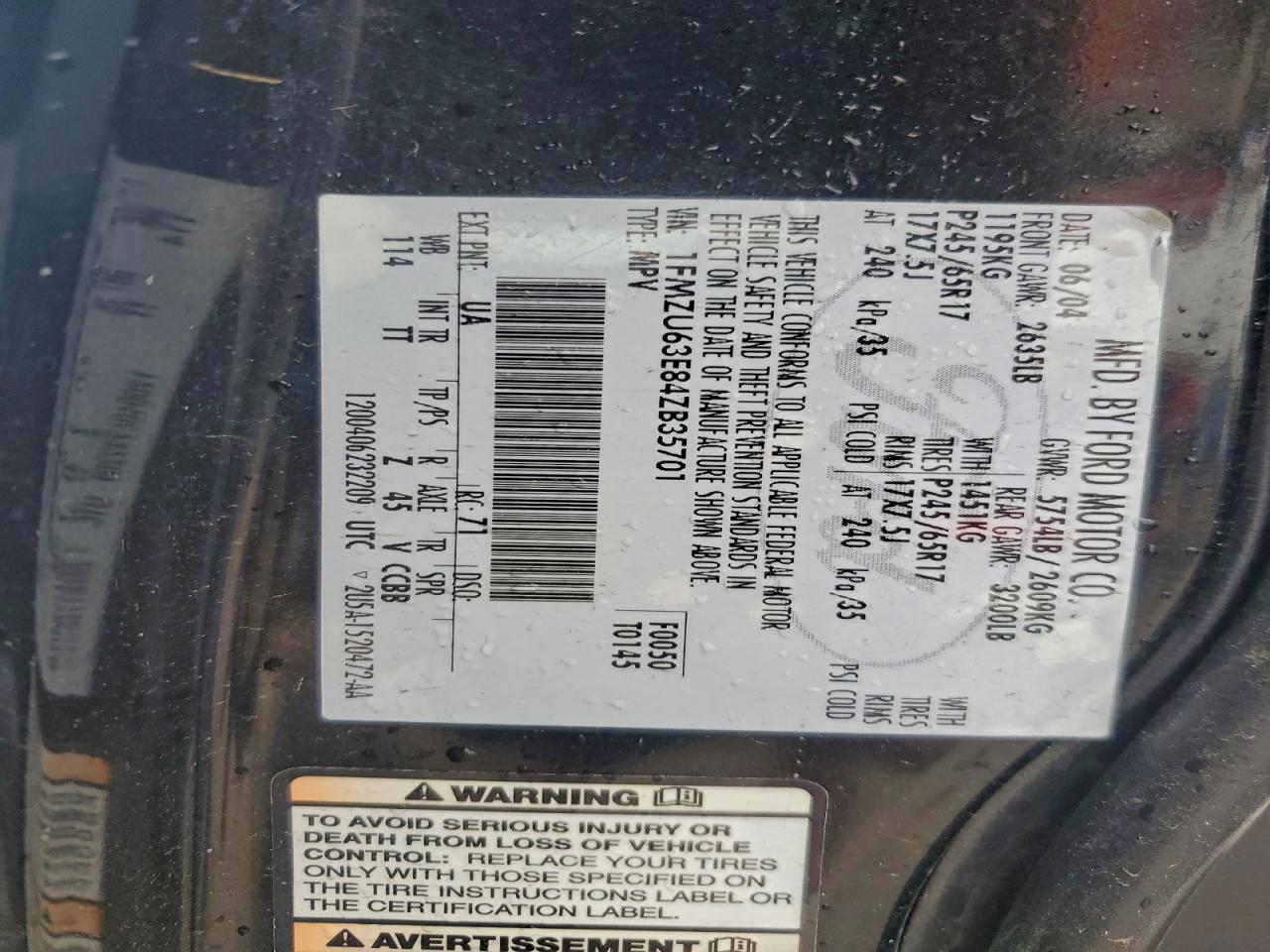 2004 Ford Explorer Xlt VIN: 1FMZU63E84ZB35701 Lot: 94122635