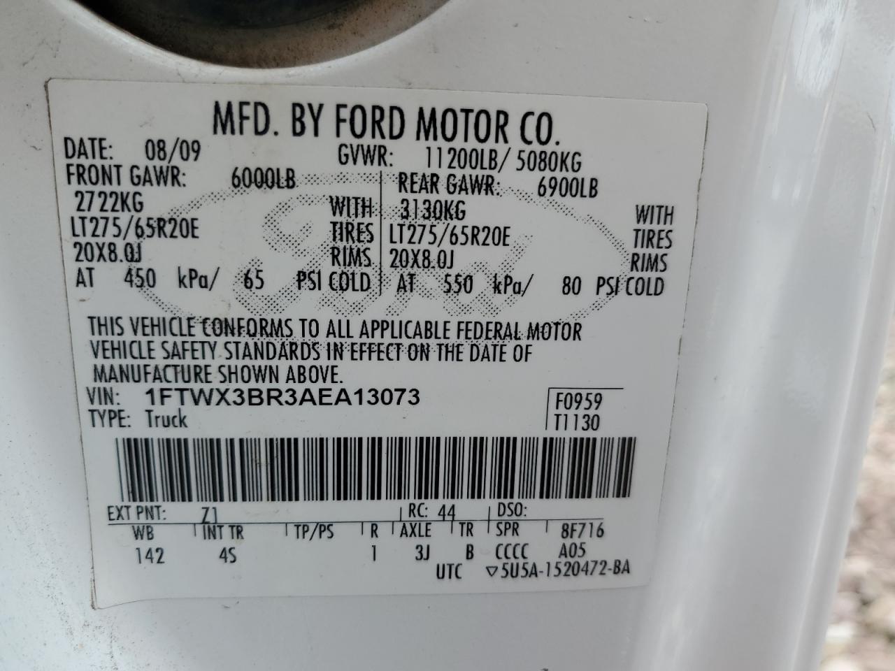 2010 Ford F350 Super Duty VIN: 1FTWX3BR3AEA13073 Lot: 85430845