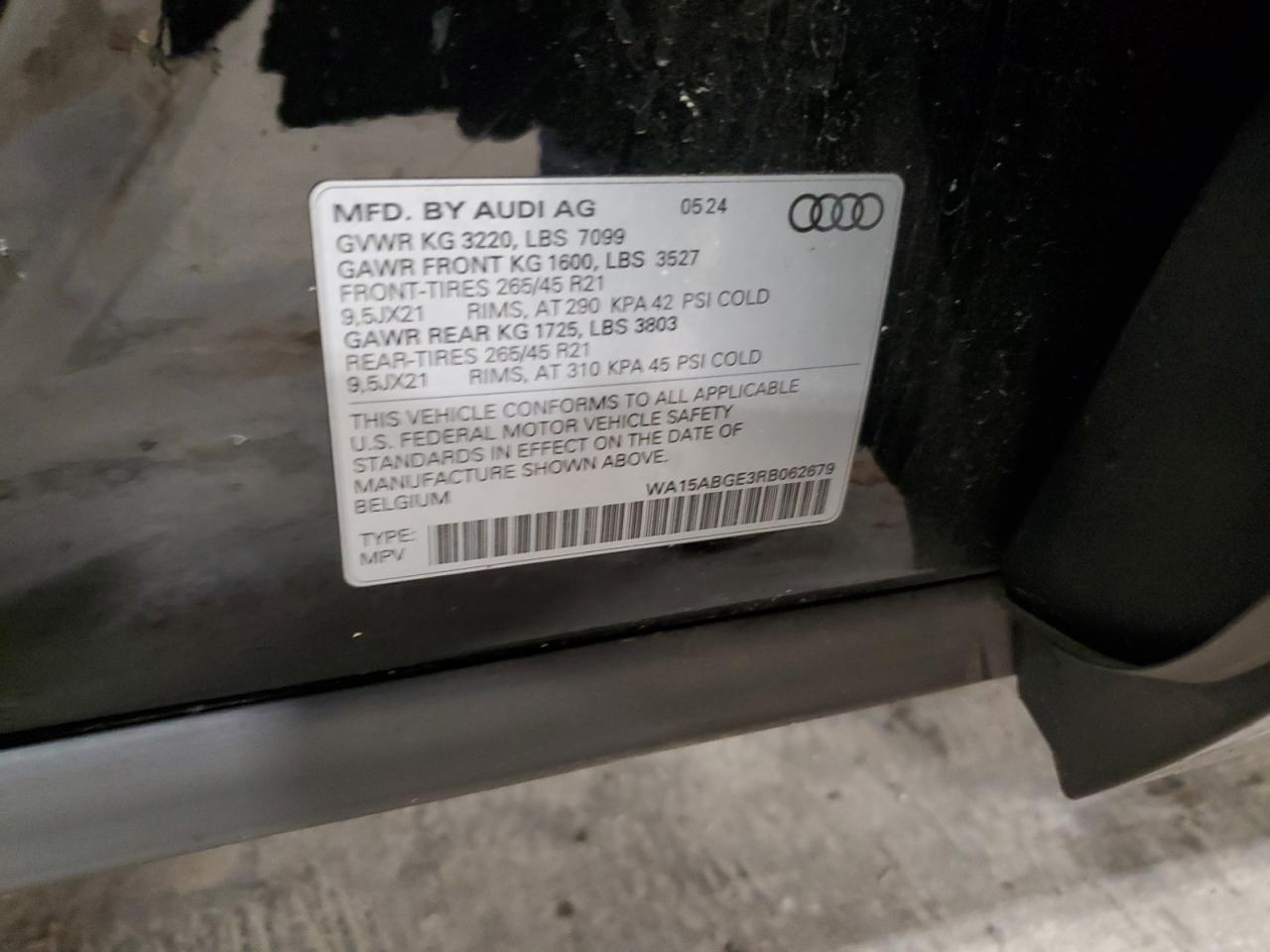 2024 Audi Q8 E-Tron Premium Plus VIN: WA15ABGE3RB062679 Lot: 92214235