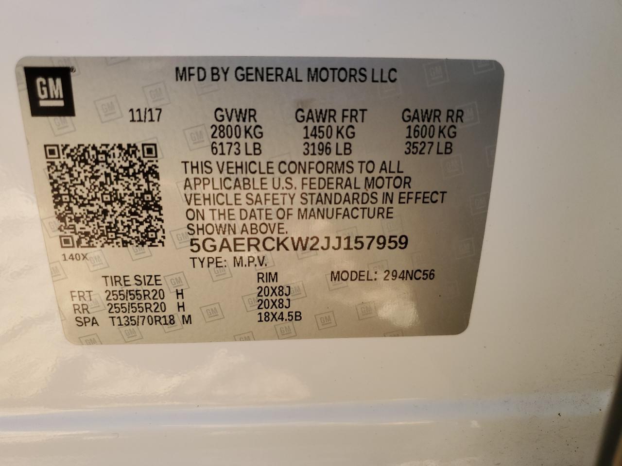 2018 Buick Enclave Premium VIN: 5GAERCKW2JJ157959 Lot: 92537415